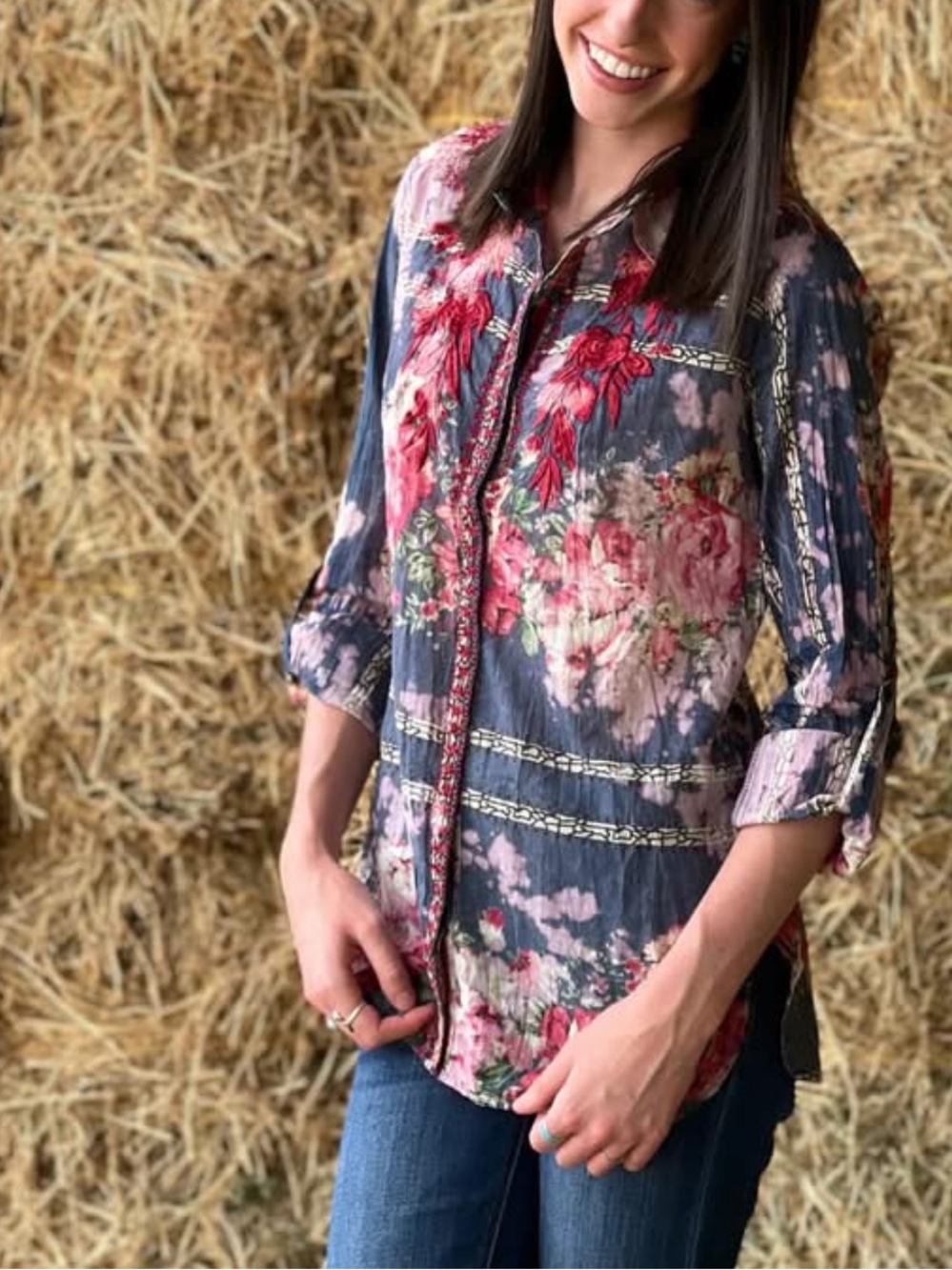 Vintage Goa Floral and Embroidered Button Down Shirt